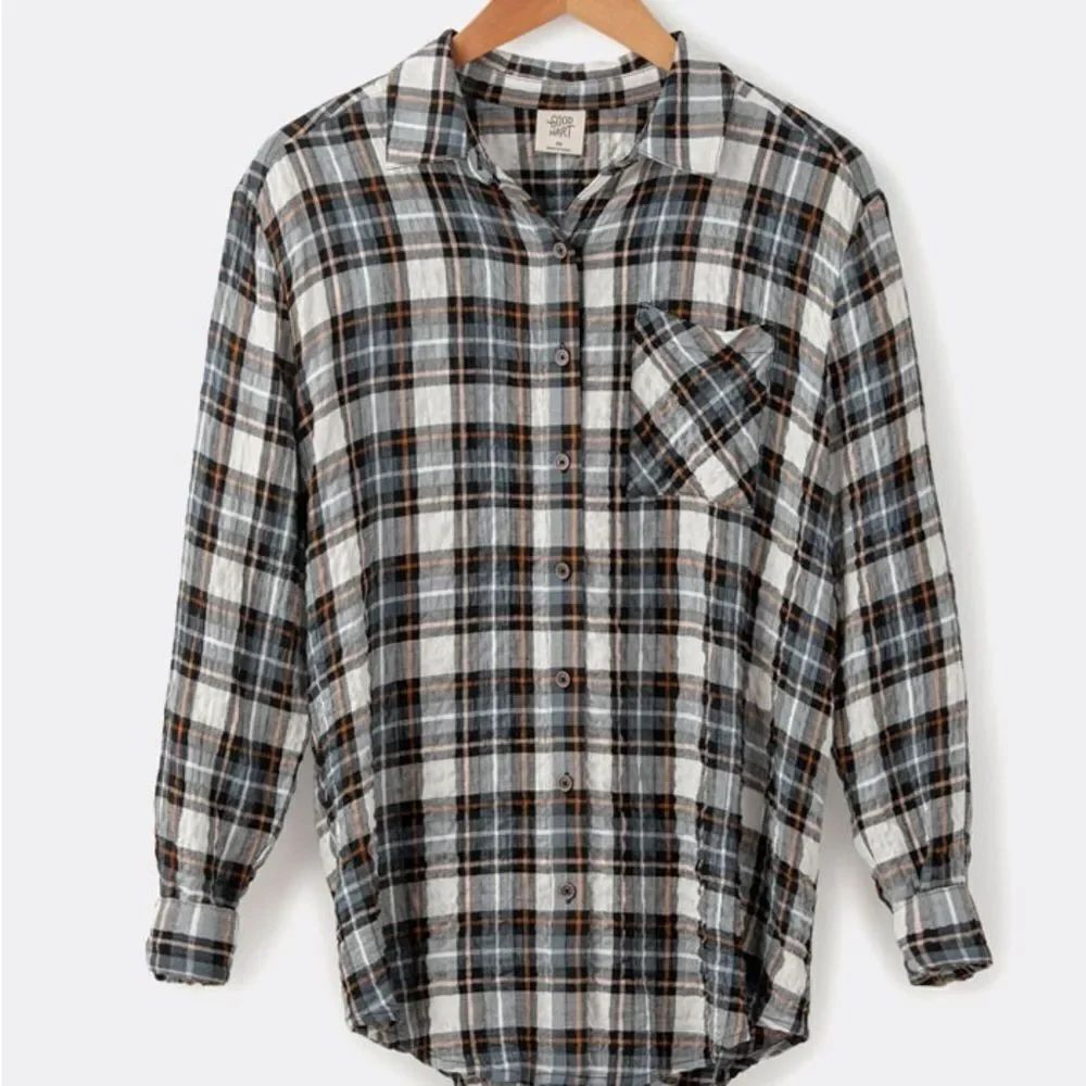 Matilda Jane Good Hart Blue and Brown Plaid lightweight Flannel Shirt